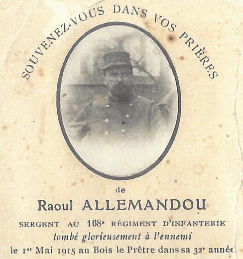 Faire-part de décès de Raoul Allemandou (détail), [1915]