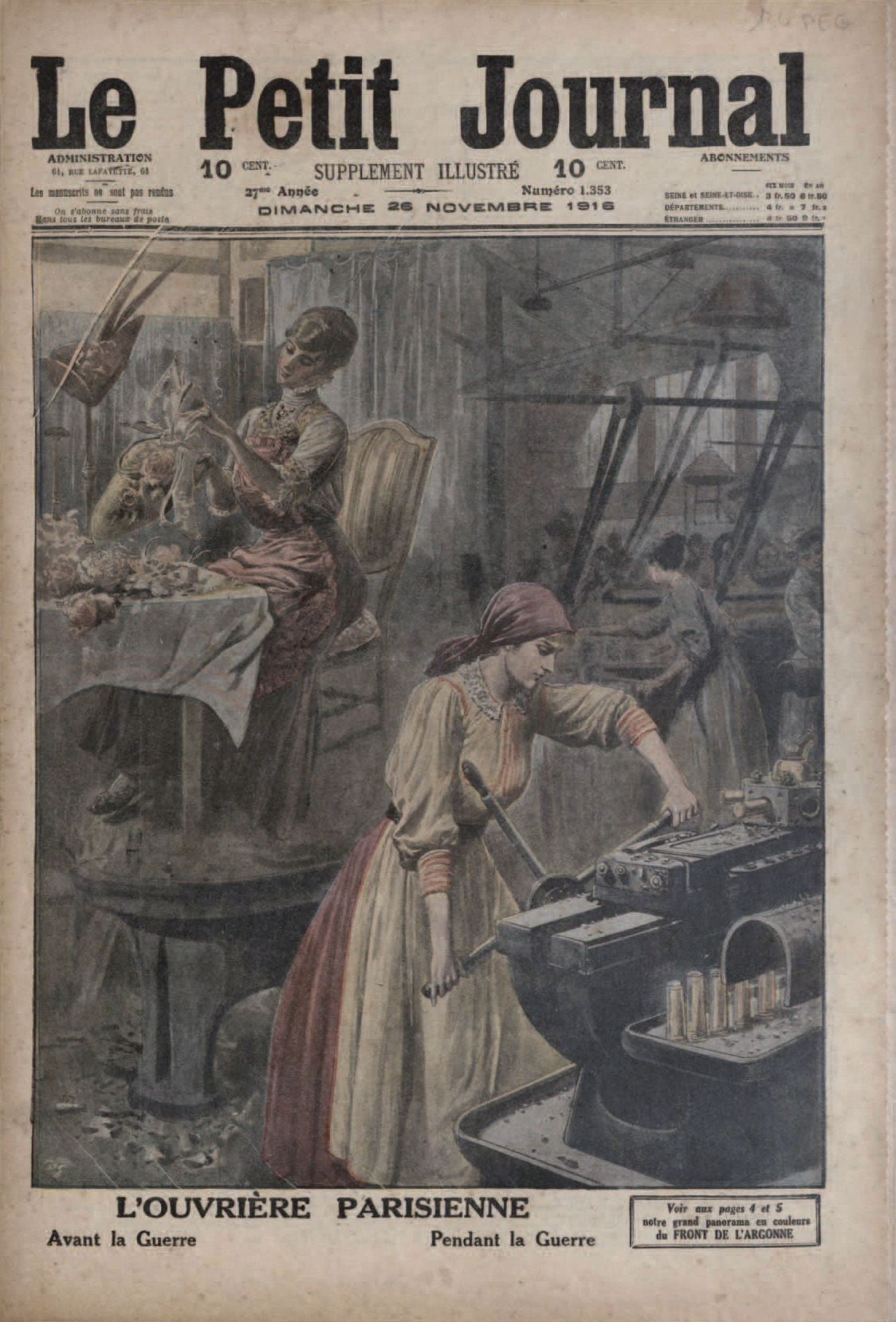 26/11/1916 – gravure n°12 :  «l’ouvrière parisienne avant la guerre et pendant la guerre»