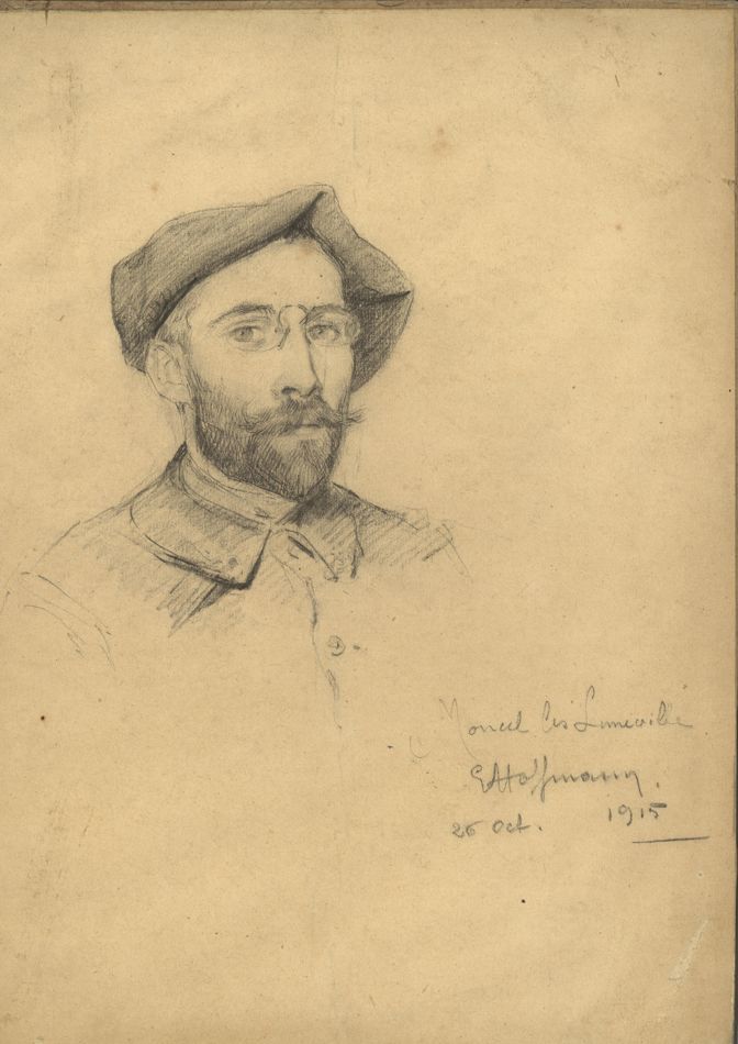 Portrait d’Henri Houblain, réalisé par Hoffmann (un compagnon de guerre) à Moncel-lès-Lunéville le 26 octobre 1915 (AMBC, 58 NUM 103).
